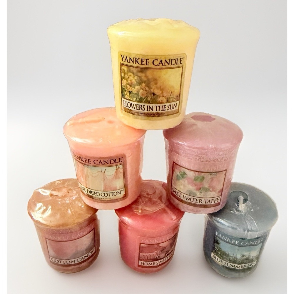 Yankee Candle Votive Retired Scent Mixed Lot 6 NOS Flowers Sun Home Taffy Cotton